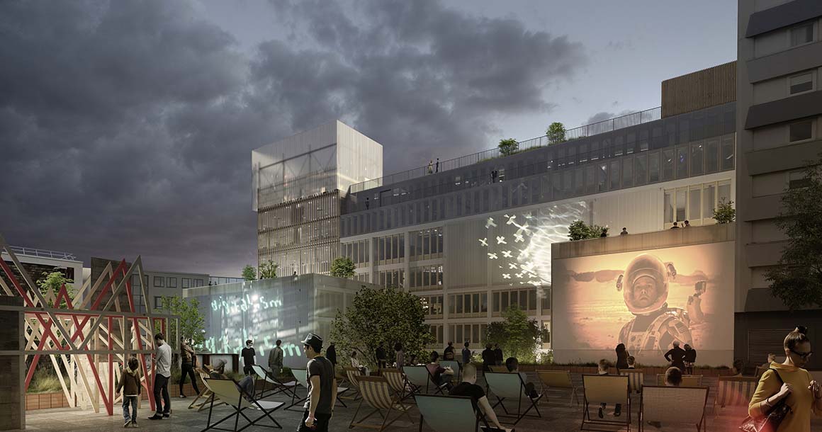 Plan Large : Lieu dédié aux métiers de la production audiovisuelle, Plan Large est localisé au sein du pôle tertiaire de Gallieni à Bagnolet. Il réunit dans un même lieu producteurs, réalisateurs, professionnels et amateurs. Son objectif est de rendre la production cinématographique plus accessible, à l’image de sa vaste toiture-terrasse. (MO : ODLC Groupe Giboire / MOe : Archi 5)