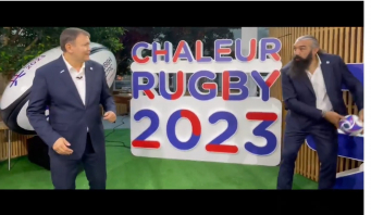 Sébastien Chabal et Eric Pellerin, DG de Mitsubishi Electric France