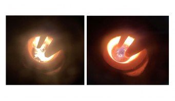 Combustion avec flamme (gauche) et sans flamme (droite)