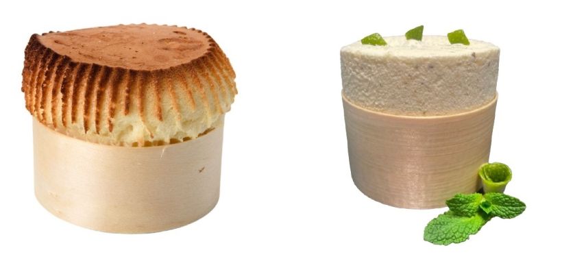 A gauche, le soufflé chaud Noix de Coco. A droite, le soufflé glacé au Limoncello.