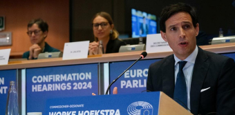Le commissaire chargé du climat, Wopke Hoekstra, ici durant une audition de confirmation 2024.