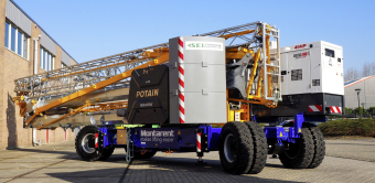 Le  dernier modèle de châssis mobile motorisé de la société néerlandaise Montarent, équipe des grues à montage automatisé Potain.