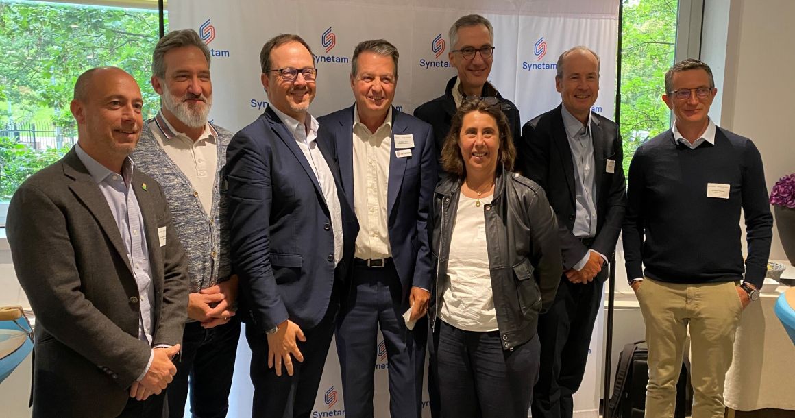 Bureau exécutif de Synetam (de gauche à droite) :- Aurélien Fouquet (Santos) – conseiller ; Laurent Courneil ; (Socaemel) – conseiller ; Guilhem Pinault (De Buyer Industries) – vice-président ; Pierre Marcel (TOURNUS Tournus Equipement) – Président; Bénédicte Compere (Metos) – trésorière ; Emmanuel Brugger (Cristel) – trésorier ; Patrick Le Feur (T.E.N – conseiller ; Alexandre Dubost (Jean Dubost) – conseiller.